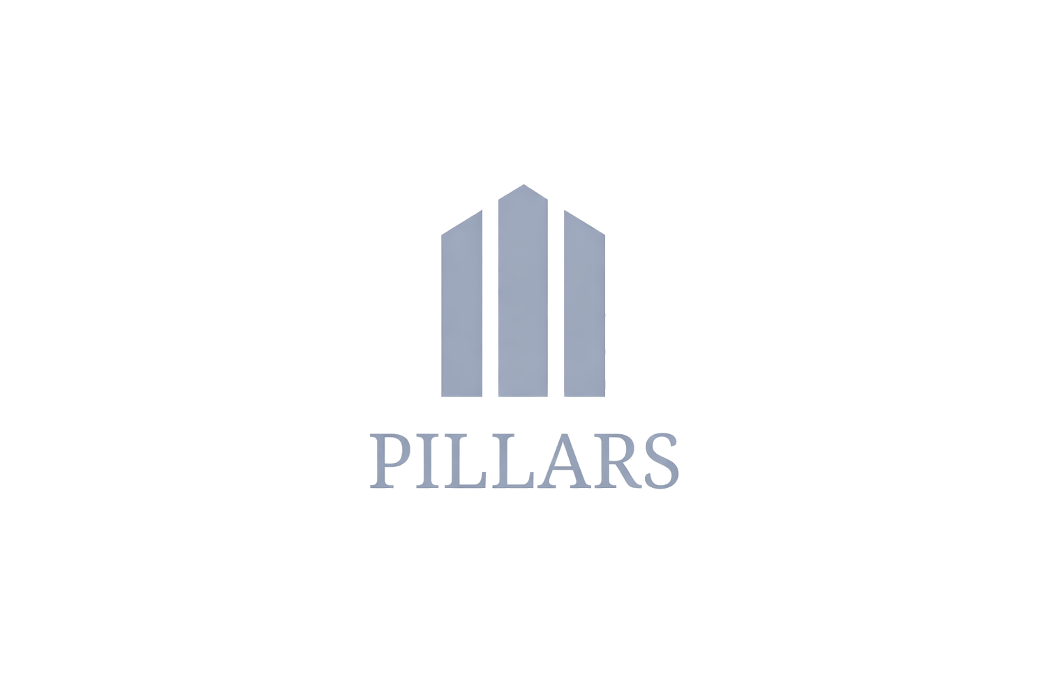 Logo with three tall, rectangular pillars and the word 'PILLARS' underneath in light purple font.